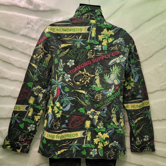 Diamond Supply x The Hundreds Adam Bomb Camo Denim Print Field Jacket Button L - Picture 4 of 12